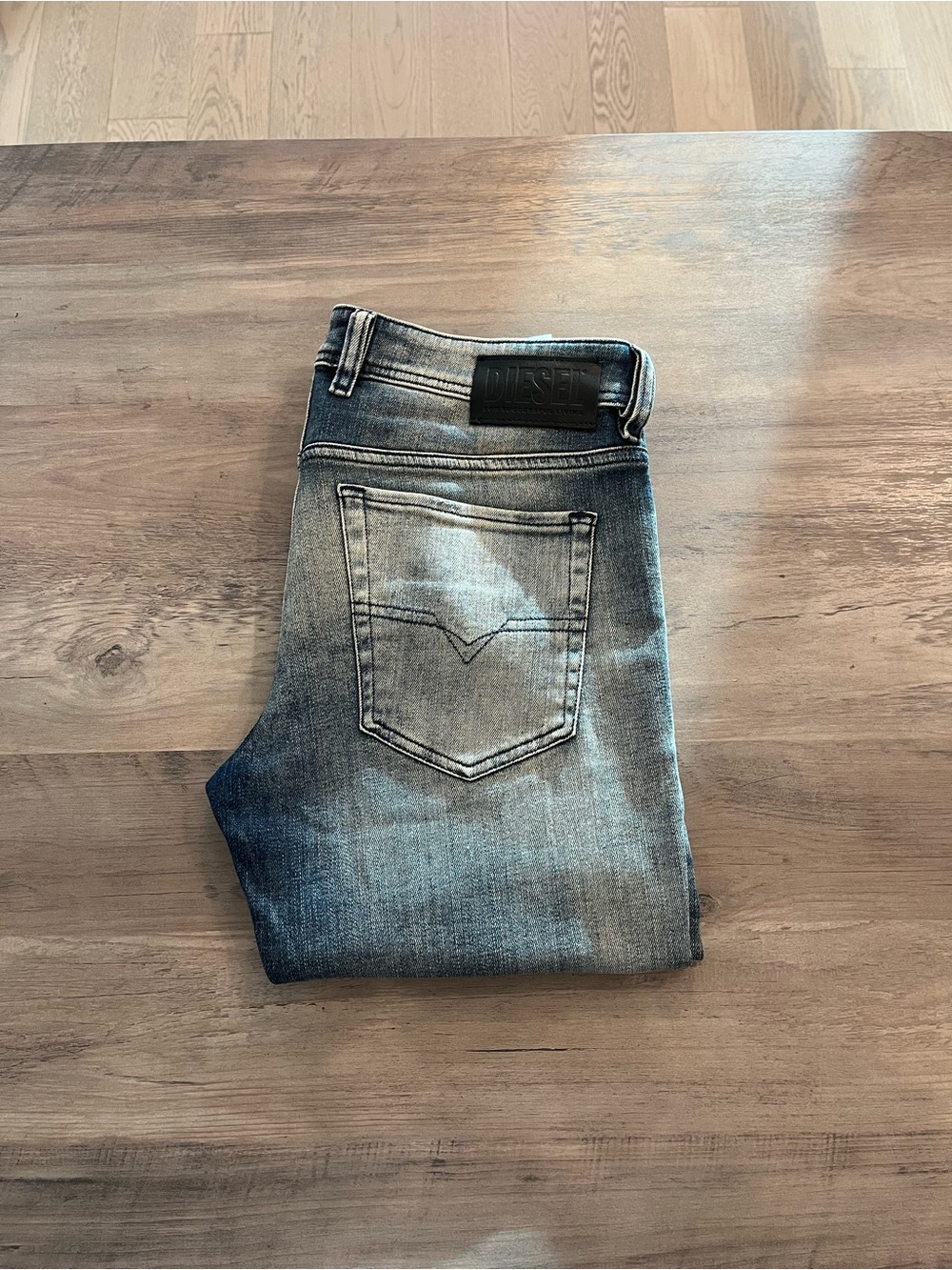 Diesel Men’s Slim Washed Gray Jeans with Back Pocket Detail